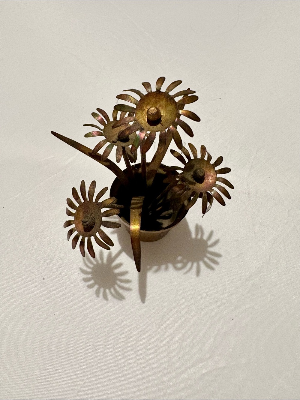 Brass Sunflower Sculpture - Gold Metal Floral Decor